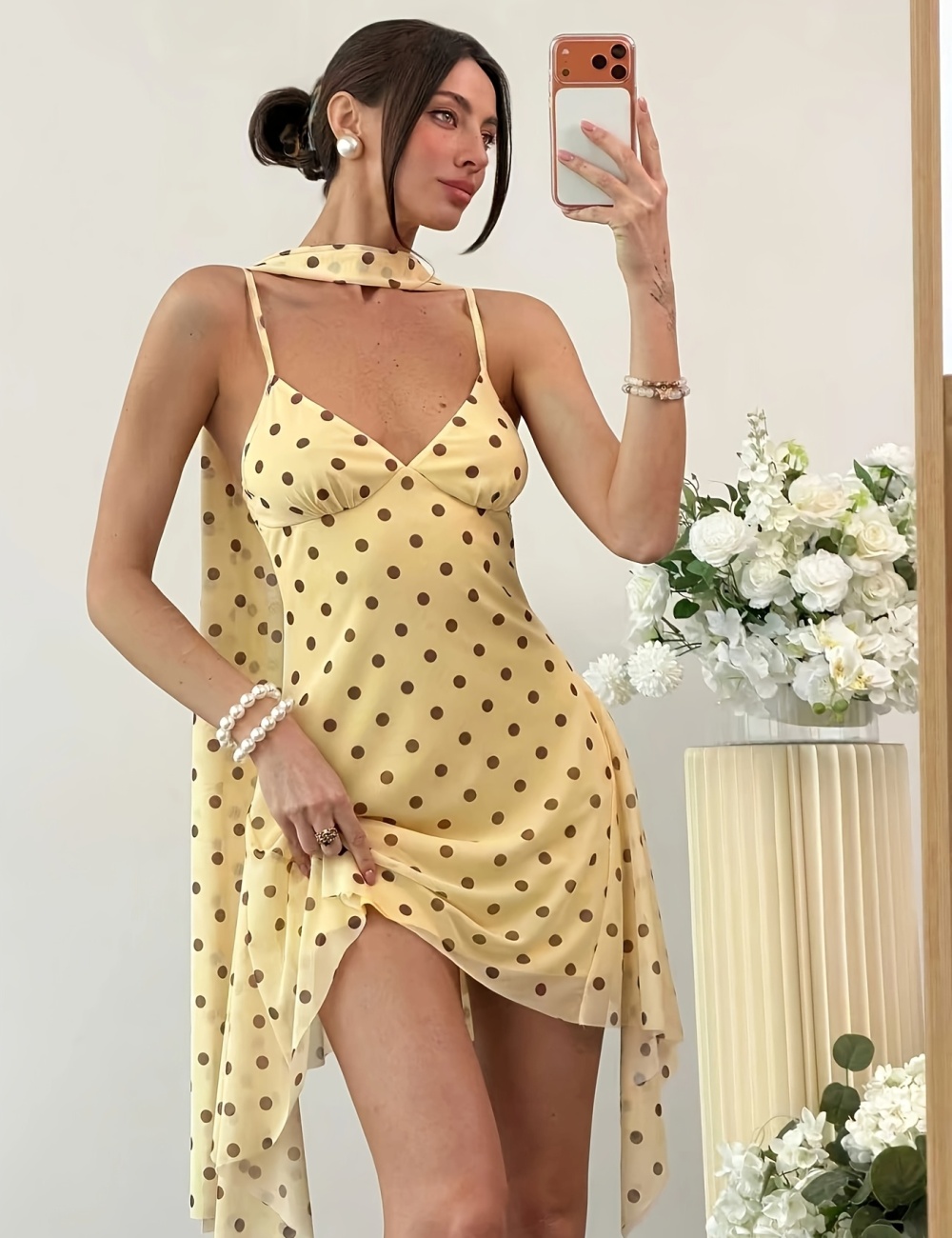 Pinched waist sexy mini printing polka dot summer dress
