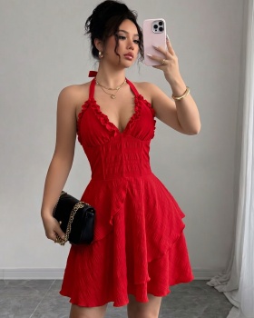 Asymmetry hem halter dress mini waist chains for women