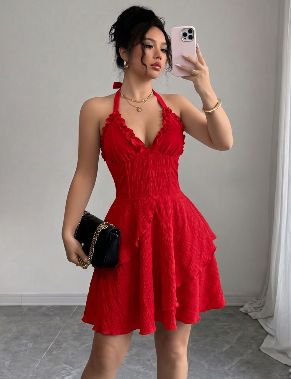 Asymmetry hem halter dress mini waist chains for women