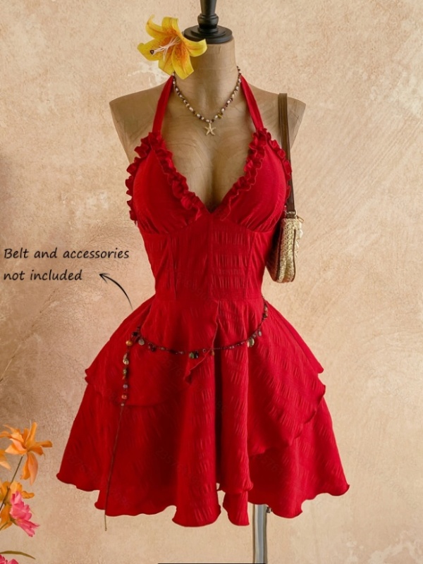 Asymmetry hem halter dress mini waist chains for women