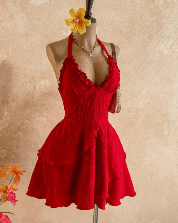 Asymmetry hem halter dress mini waist chains for women