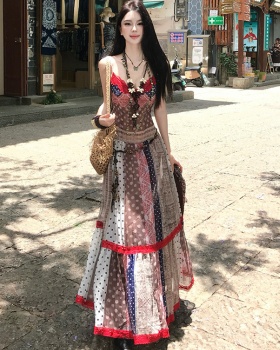 Niche vacation long dress retro sling dress for women