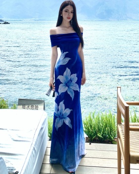 Fashion flowers long dress blooming printing dress