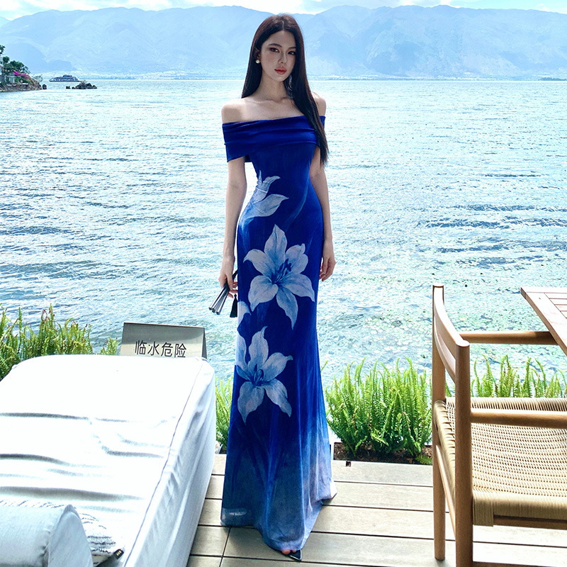 Fashion flowers long dress blooming printing dress