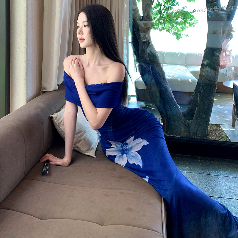 Fashion flowers long dress blooming printing dress