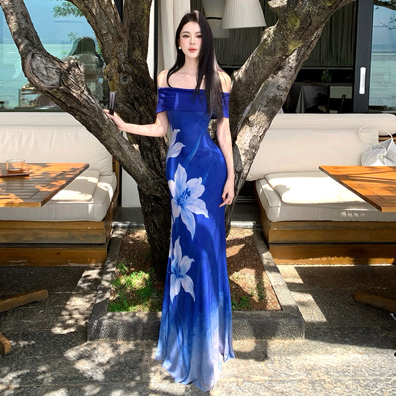 Fashion flowers long dress blooming printing dress
