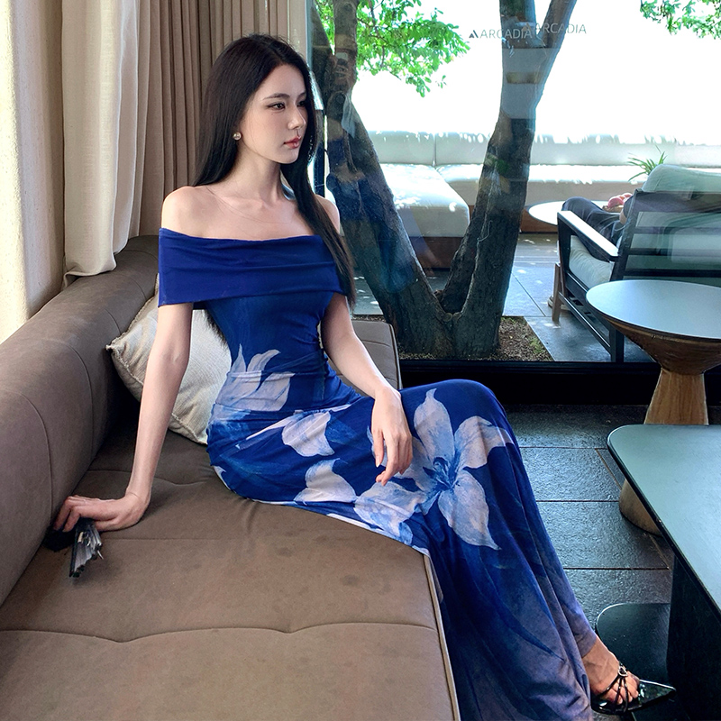 Fashion flowers long dress blooming printing dress
