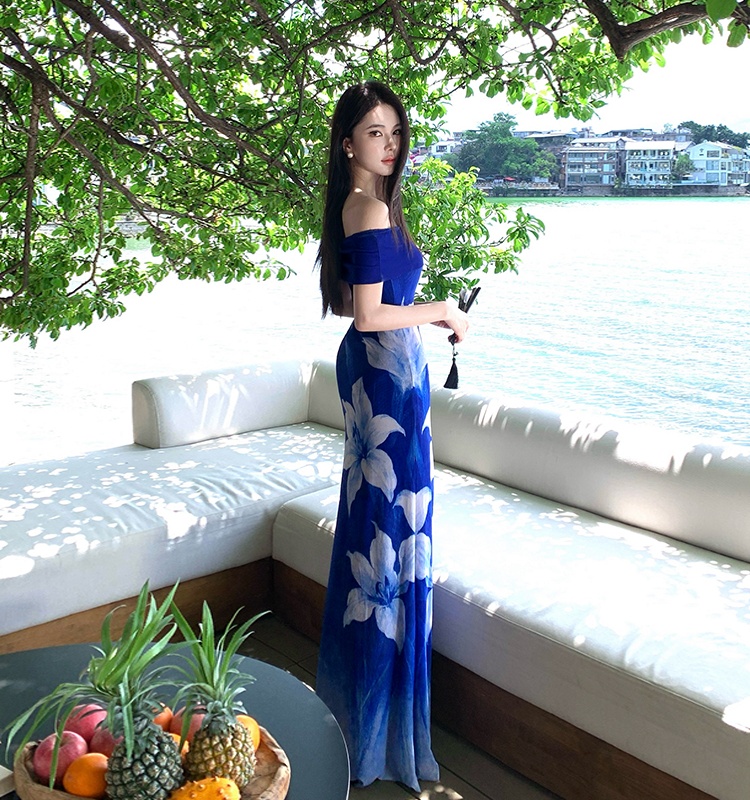 Fashion flowers long dress blooming printing dress