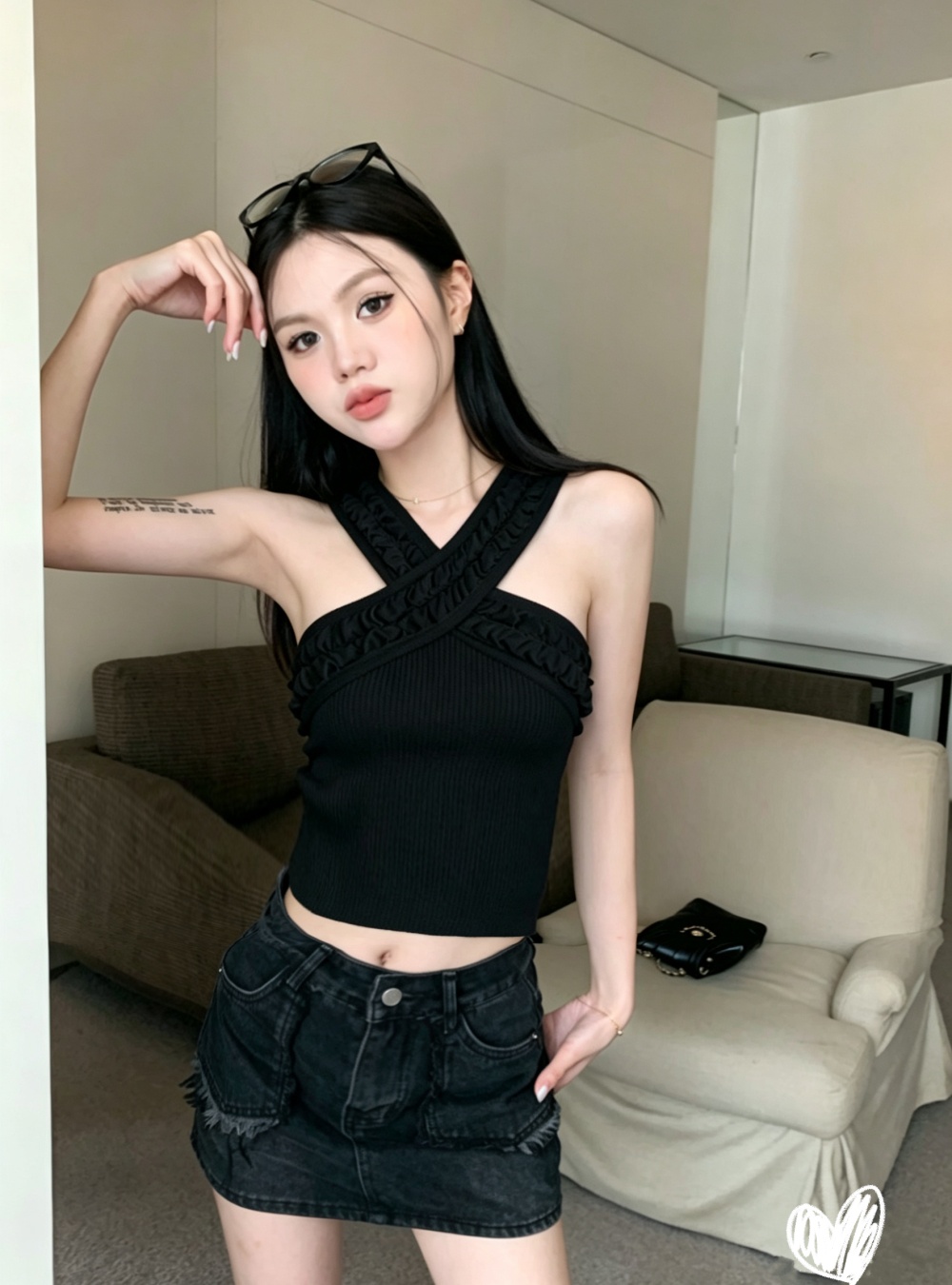 Ice silk halter knitted vest cross temperament tops