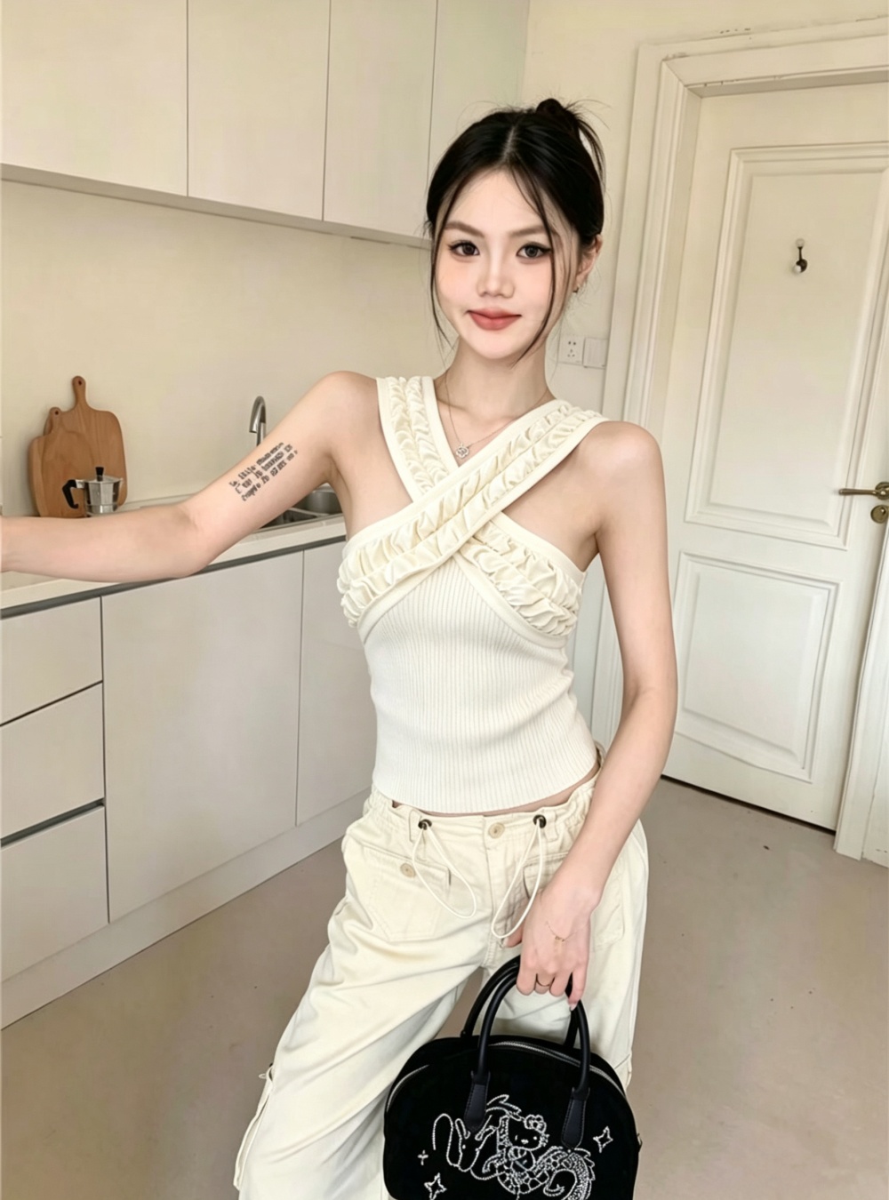 Ice silk halter knitted vest cross temperament tops