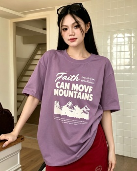 Round neck short sleeve T-shirt printing letters tops
