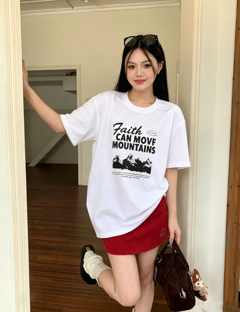 Round neck short sleeve T-shirt printing letters tops