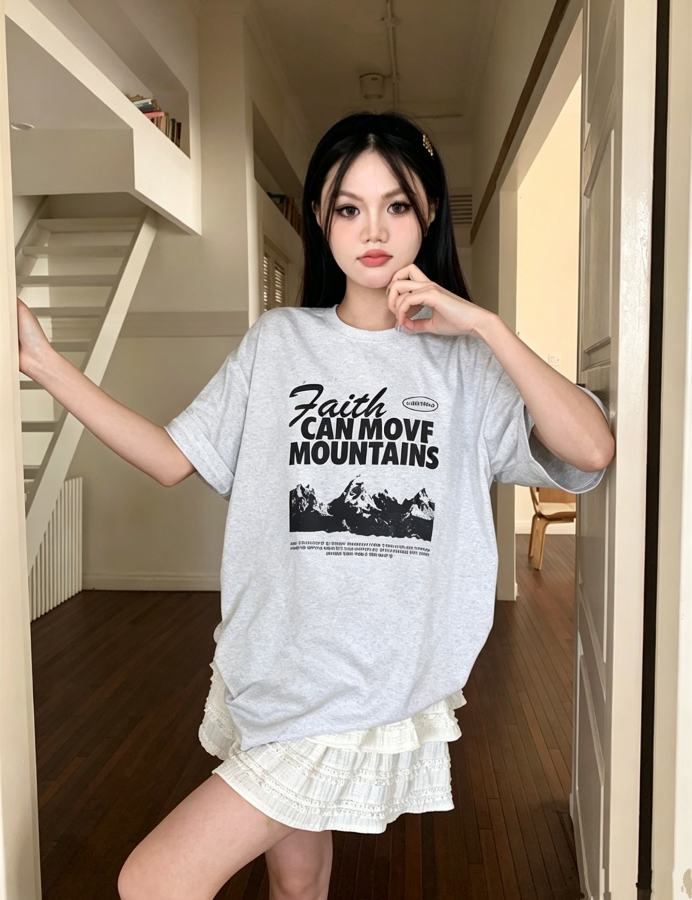 Round neck short sleeve T-shirt printing letters tops