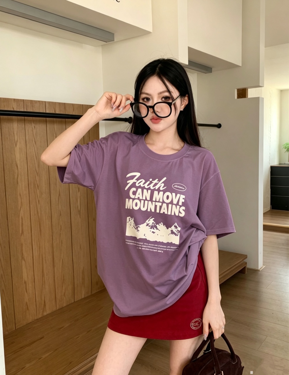 Round neck short sleeve T-shirt printing letters tops