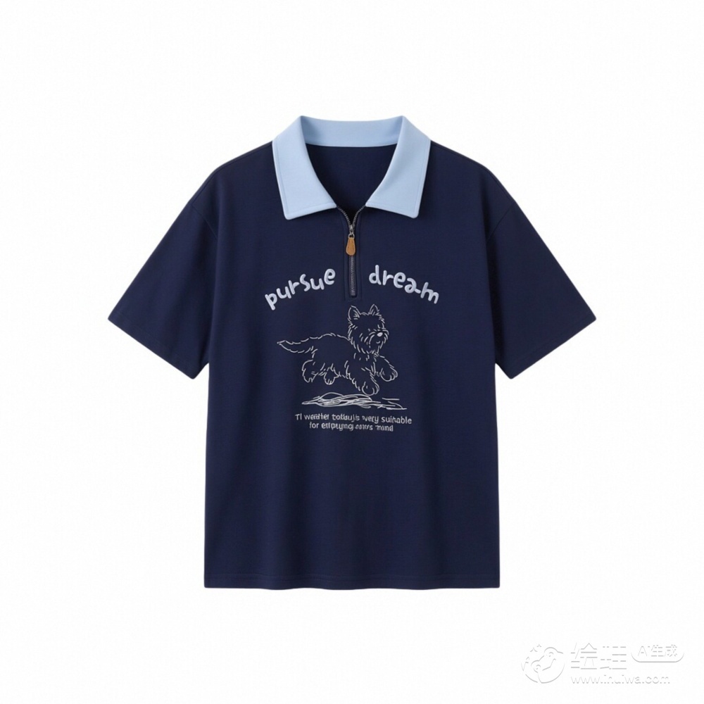 Navy-blue printing tops short sleeve summer shirts