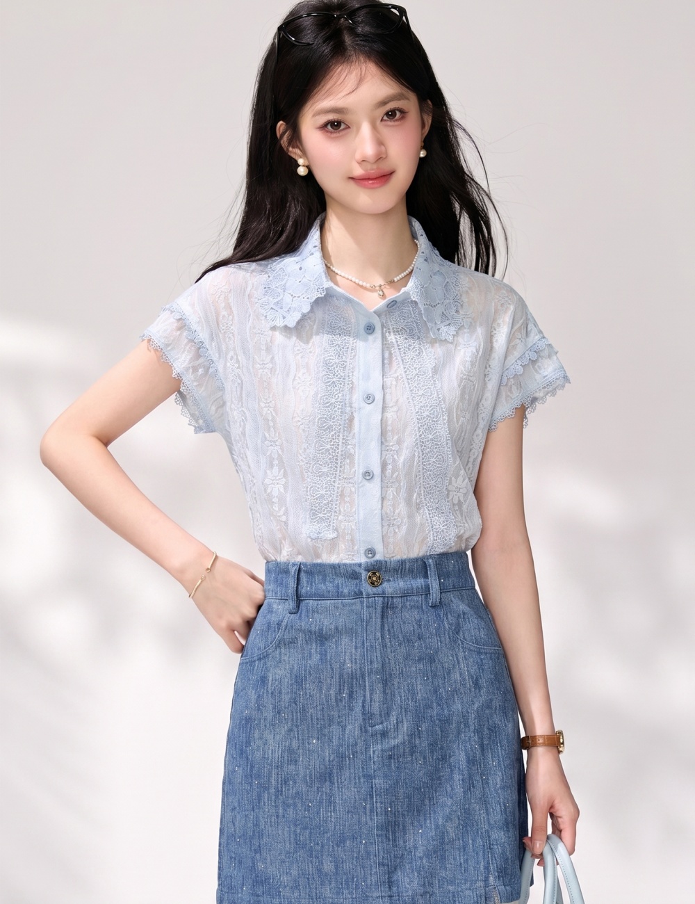All-match unique tops anti emptied blooming shirt for women