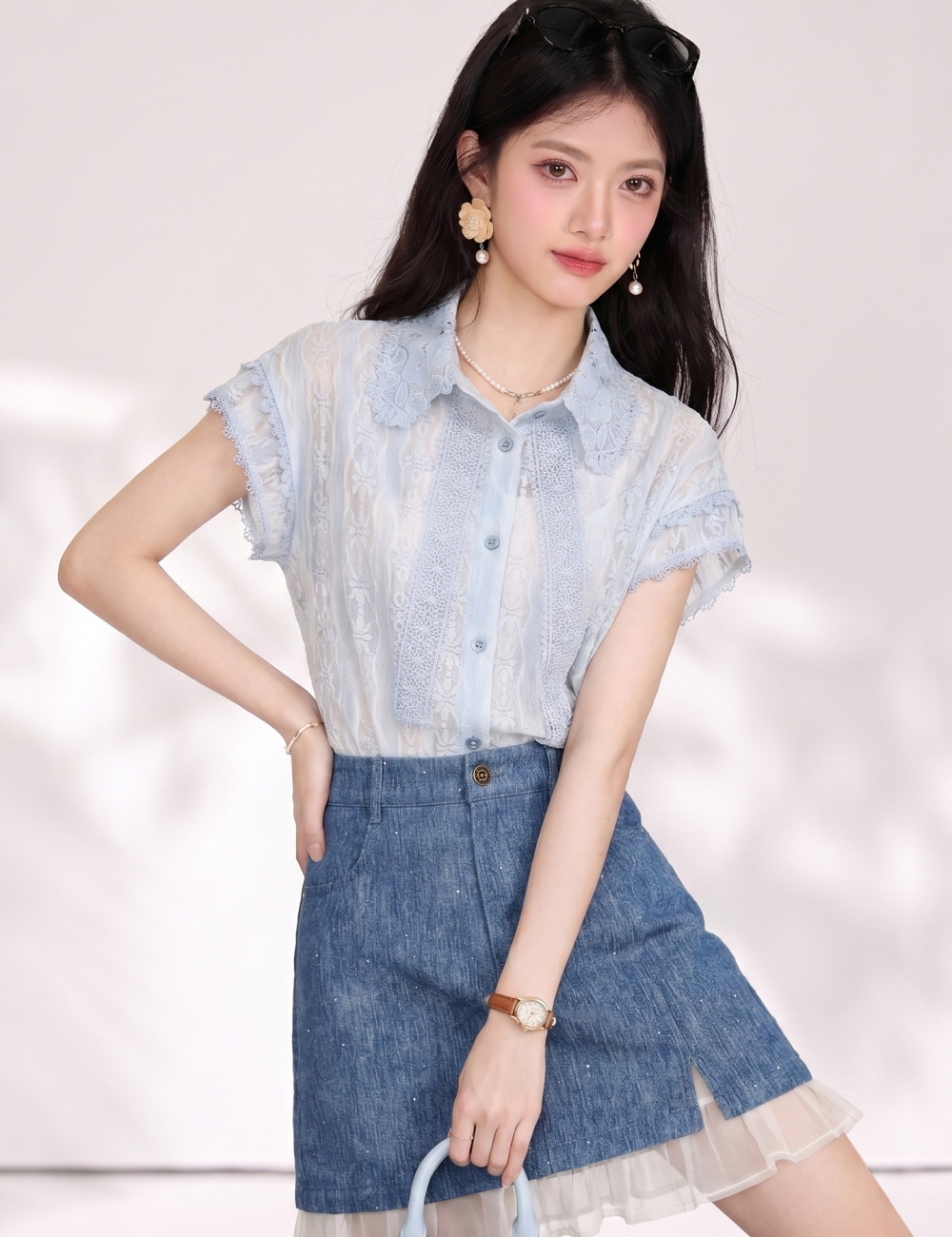 All-match unique tops anti emptied blooming shirt for women