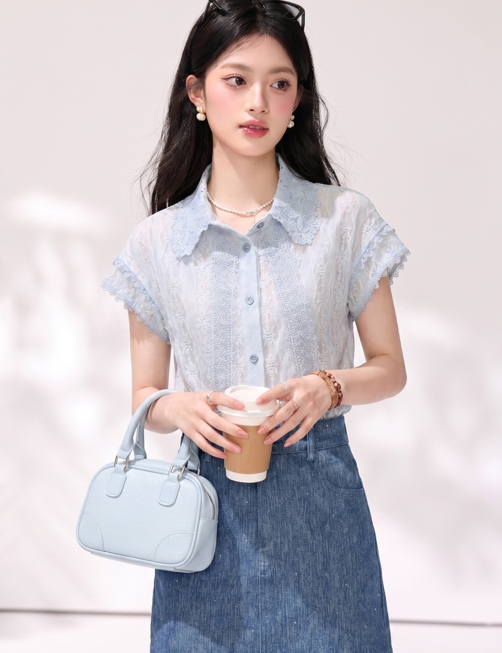 All-match unique tops anti emptied blooming shirt for women