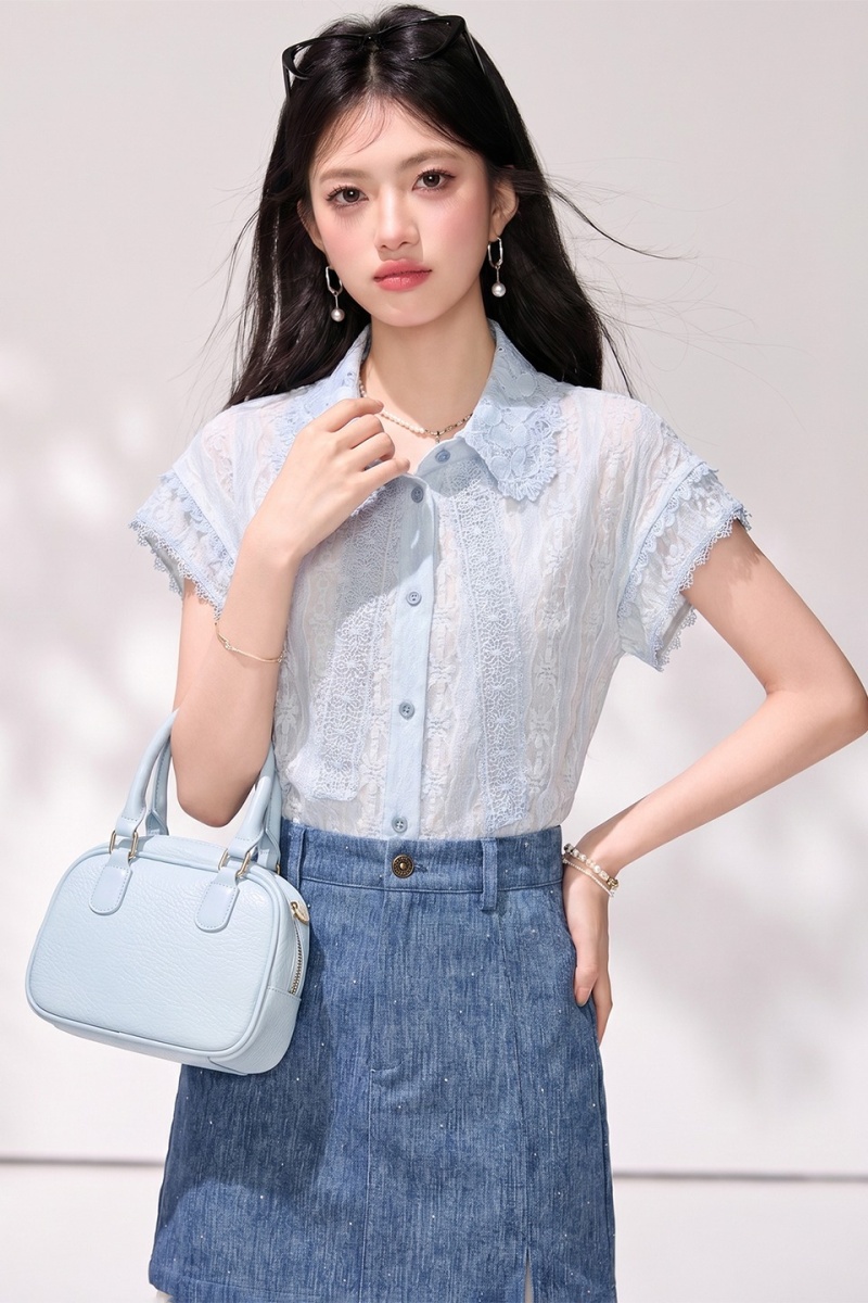 All-match unique tops anti emptied blooming shirt for women