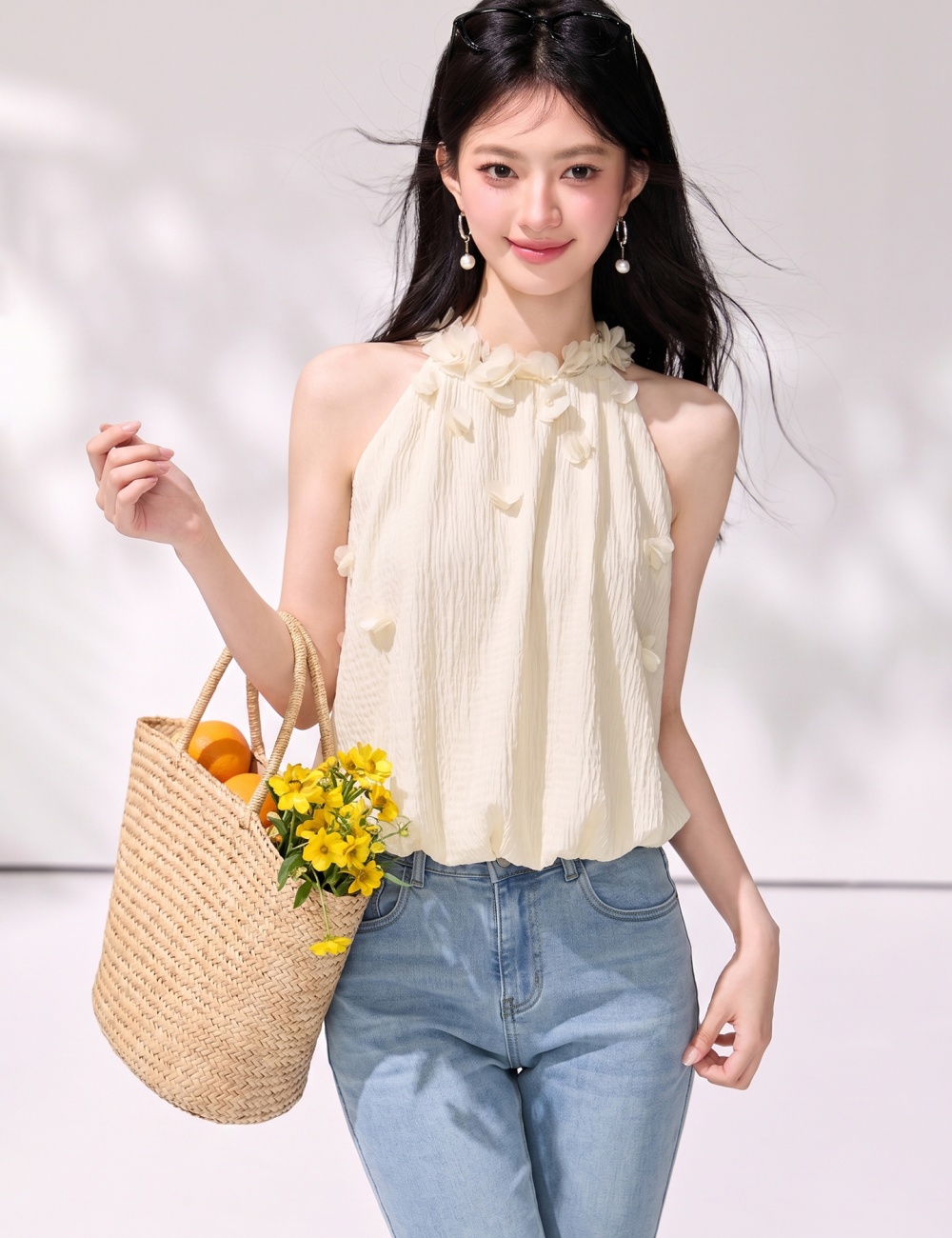 Sling white strapless vest halter summer tops