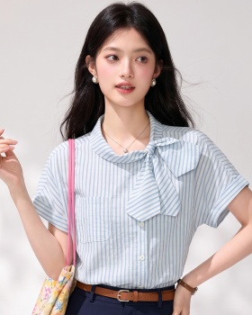 Stripe retro asymmetry collar placket shirt