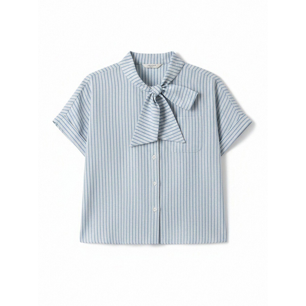 Stripe retro asymmetry collar placket shirt
