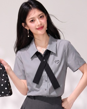 Show young gray collar tops short sleeve summer shirt