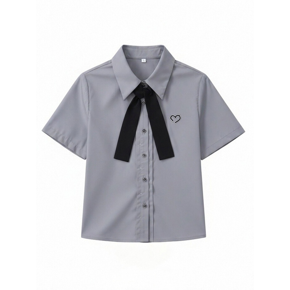 Show young gray collar tops short sleeve summer shirt