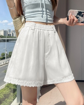 Lined thin lace elastic waist France style shorts