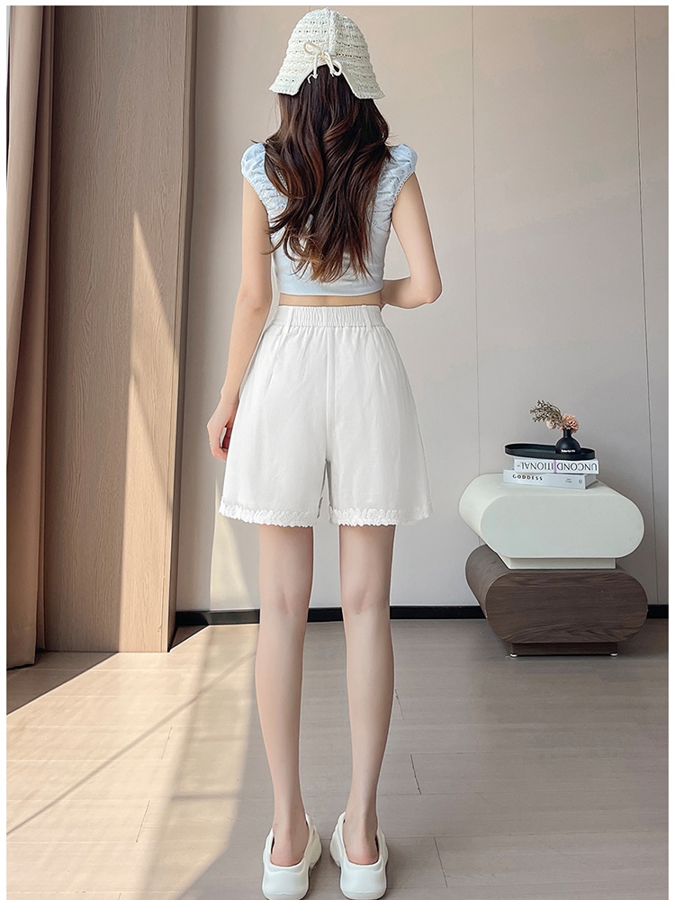 Lined thin lace elastic waist France style shorts