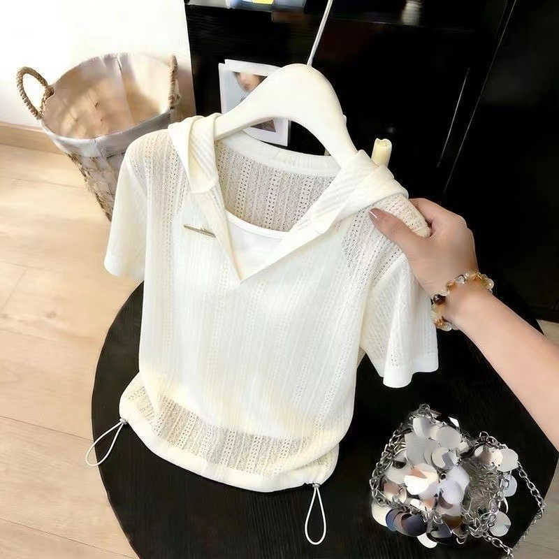 Korean style knitted tops hollow T-shirt