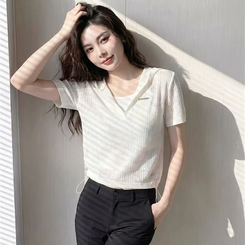 Korean style knitted tops hollow T-shirt