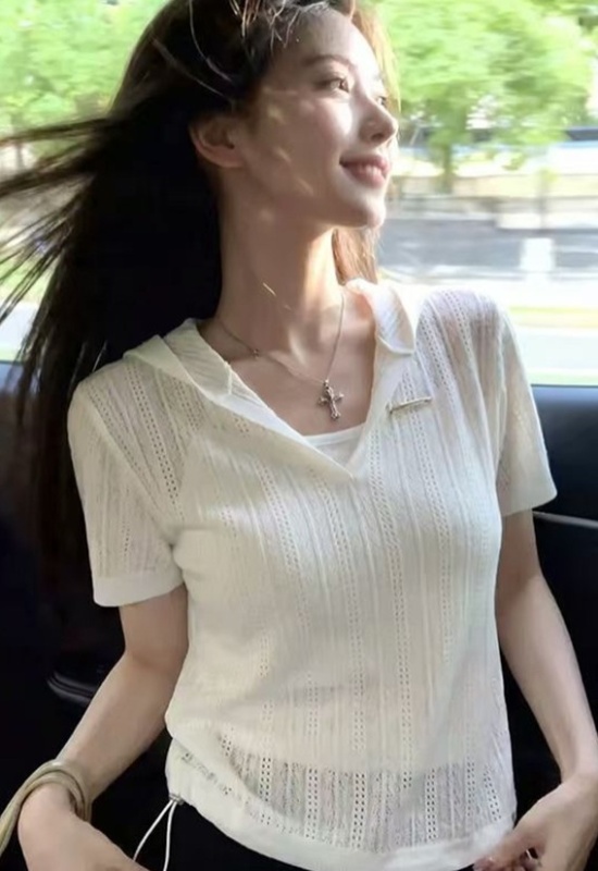 Korean style knitted tops hollow T-shirt