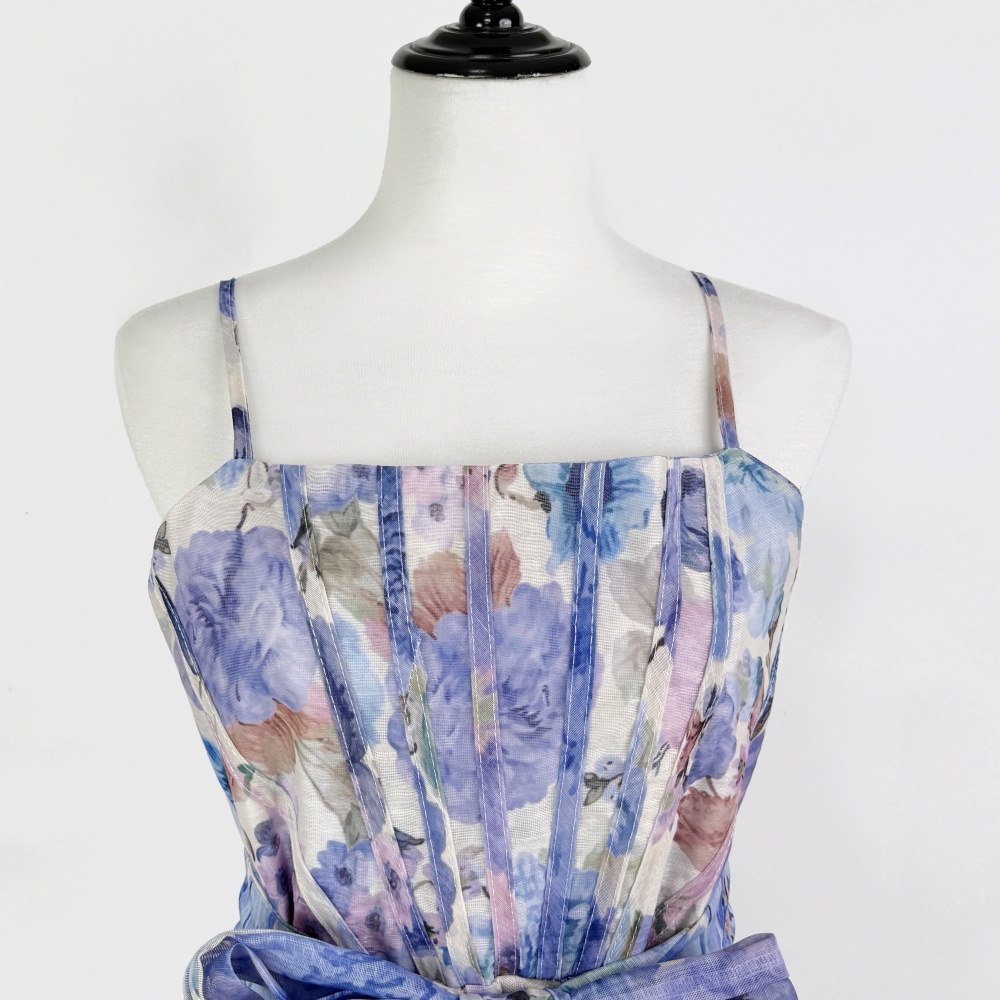 Printing sleeveless dress high waist frenum T-back