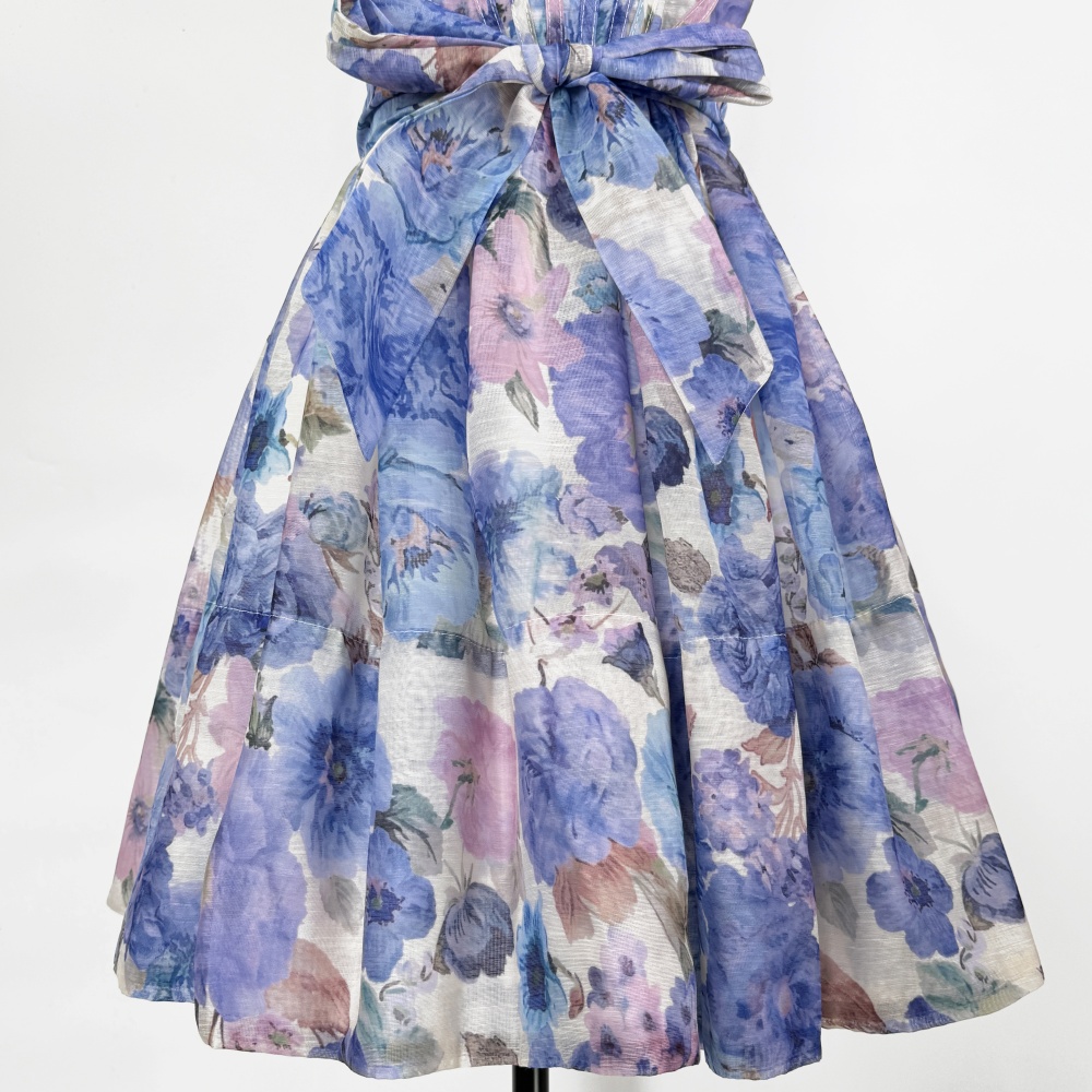Printing sleeveless dress high waist frenum T-back