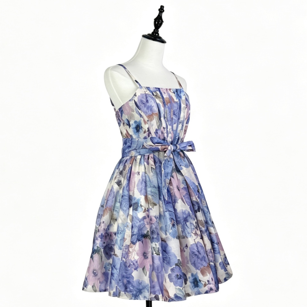 Printing sleeveless dress high waist frenum T-back