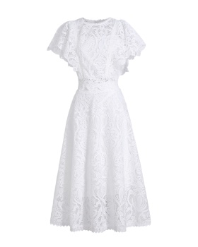 Slim fashion boats sleeve hollow dress a set