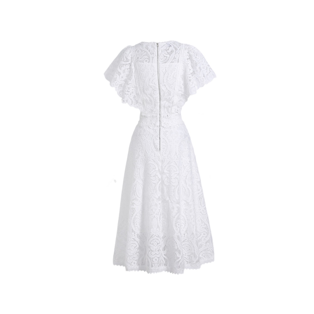 Slim fashion boats sleeve hollow dress a set