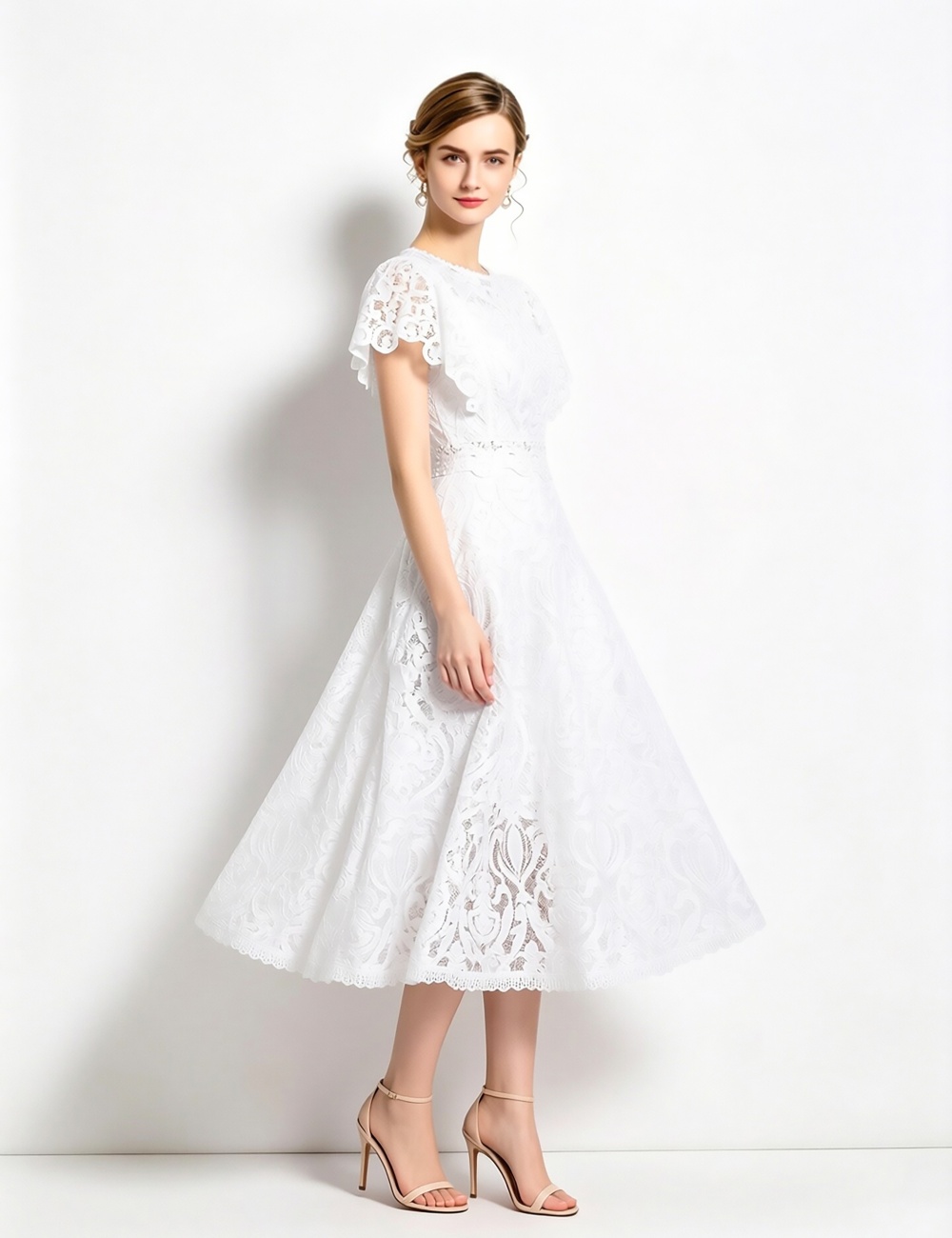 Slim fashion boats sleeve hollow dress a set