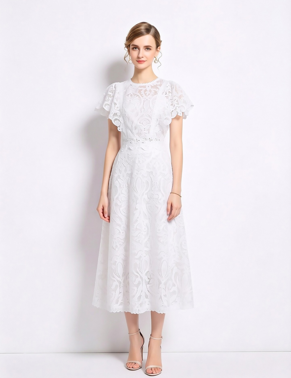 Slim fashion boats sleeve hollow dress a set