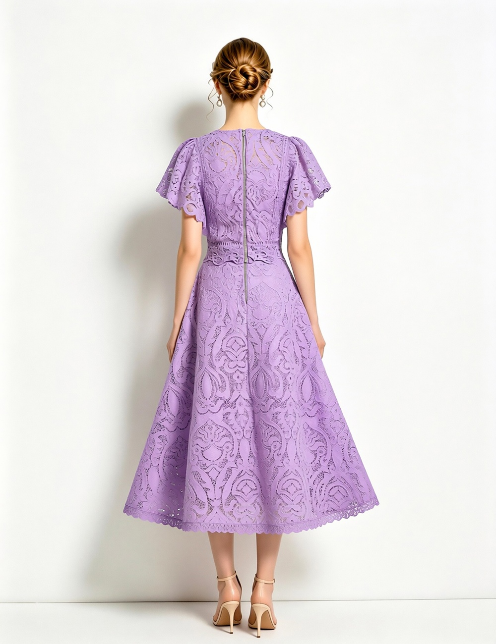 Boats sleeve hollow light luxury fashion lace dress a set