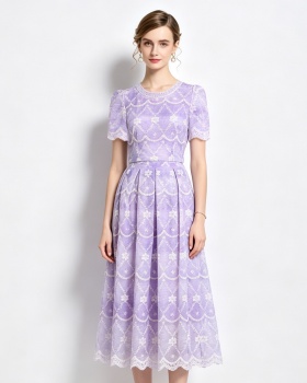 Printing round neck light luxury slim dress a set