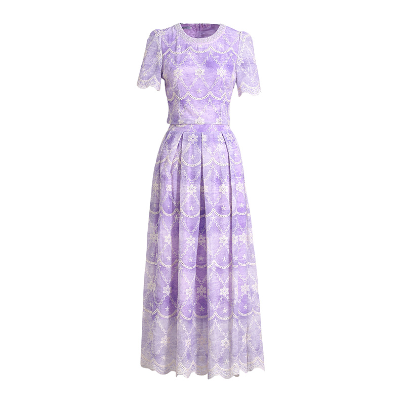 Printing round neck light luxury slim dress a set