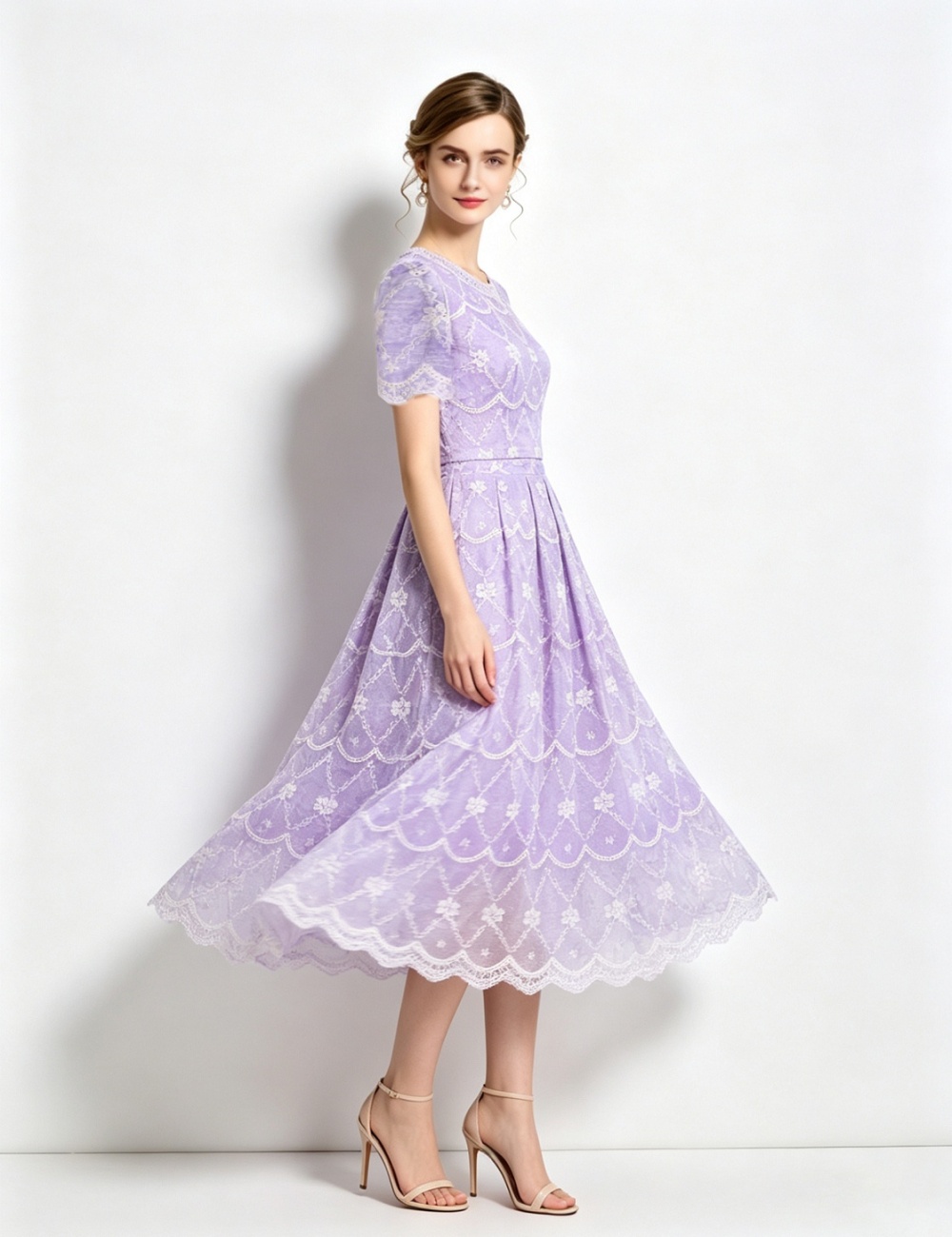 Printing round neck light luxury slim dress a set
