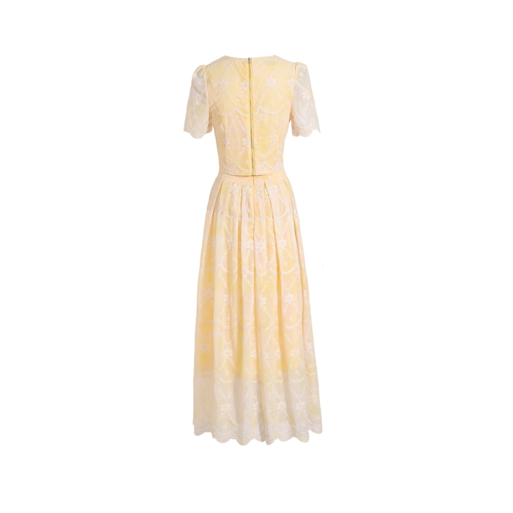 Slim embroidery light luxury colors dress a set