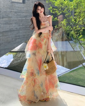 Lotus leaf edges long dress irregular dress for women
