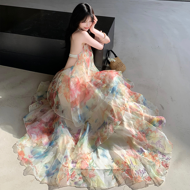 Lotus leaf edges long dress irregular dress for women