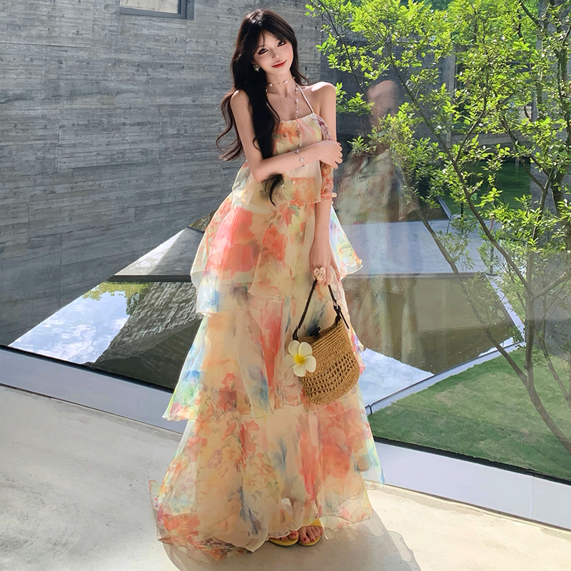 Lotus leaf edges long dress irregular dress for women