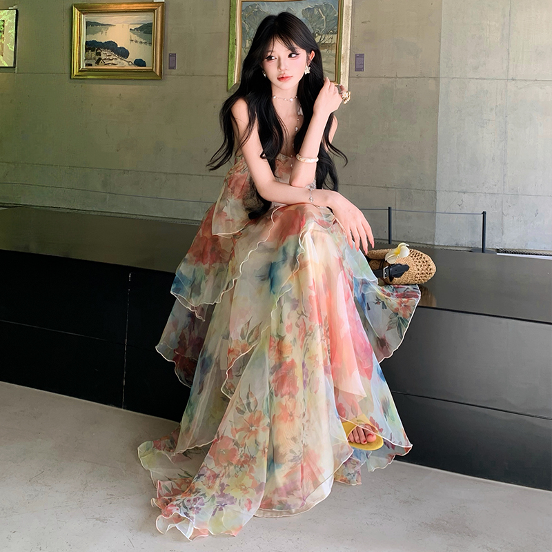 Lotus leaf edges long dress irregular dress for women