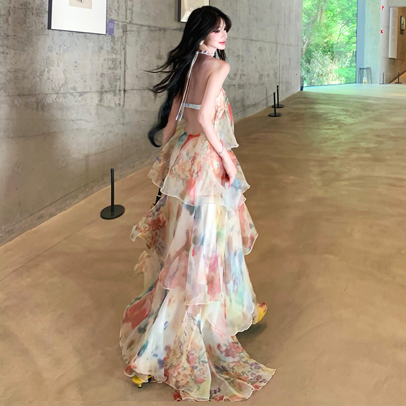 Lotus leaf edges long dress irregular dress for women